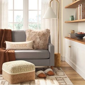 Pantego Square Pouf Woven Color Block Rust/Cream - Threshold